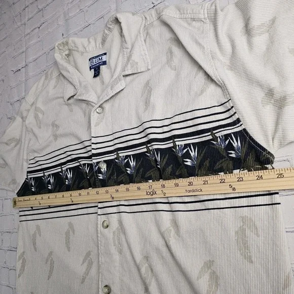 Vintage B.U.M. Equipment XL Corduroy Shirt Hawaiian Floral Short Sleeve Button‎ - Picture 8 of 9